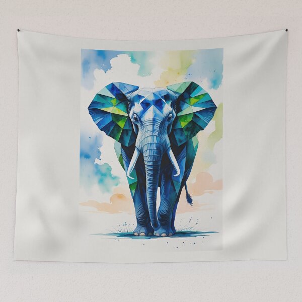 Item preview, Geometric Blue Elephant designed and sold by GOLDENGARDENART.
