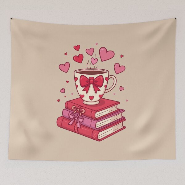 Item preview, Cozy Books and Coffee Valentine Heart Illustration designed and sold by MyWittyThings.