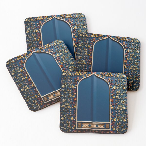 Item preview, Powered by Salah: Floral Mihrab Prayer Rug Art (3D reliefs deep blue V.2) designed and sold by D-Islamic.