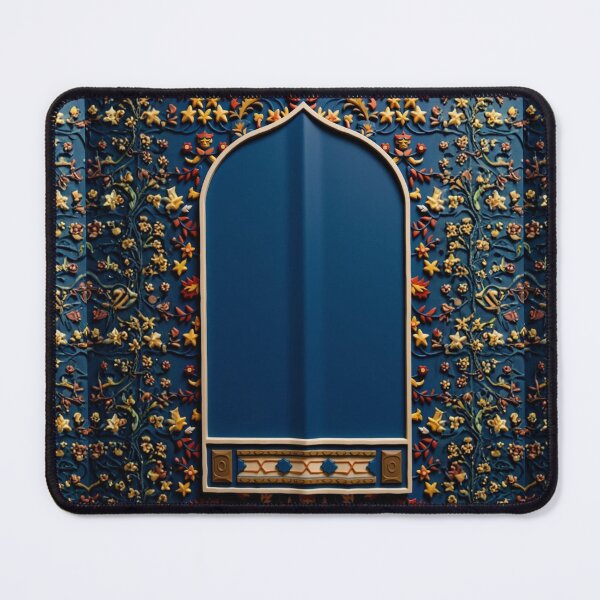 Item preview, Powered by Salah: Floral Mihrab Prayer Rug Art (3D reliefs deep blue V.2) designed and sold by D-Islamic.