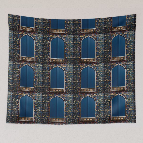 Item preview, Powered by Salah: Floral Mihrab Prayer Rug Art (3D reliefs deep blue V.2) designed and sold by D-Islamic.