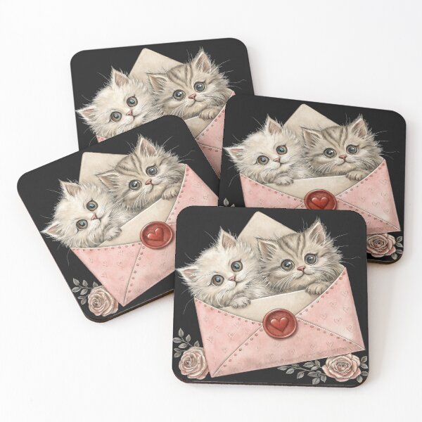 Item preview, two cute kittens peeking out of a pink envelope with a wax heart seal. designed and sold by GogoGrove.