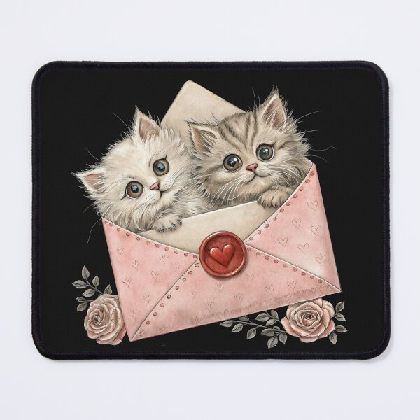 Item preview, two cute kittens peeking out of a pink envelope with a wax heart seal. designed and sold by GogoGrove.