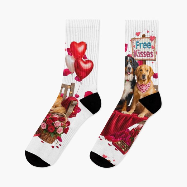 Item preview, Cute Bernese Mountain Dog & Golden Retriever Valentine's Bench | Free Kisses & Roses designed and sold by E-SarnEdge.