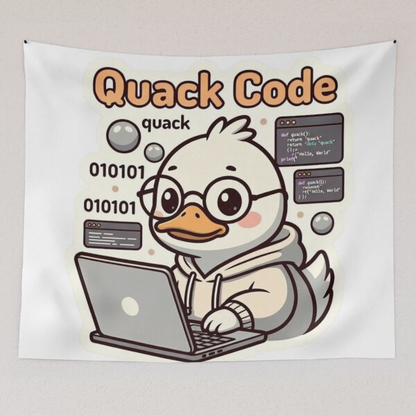 Item preview, “Quack Code – Adorable Duck Programmer with Laptop & Binary Humor” designed and sold by Designorado.