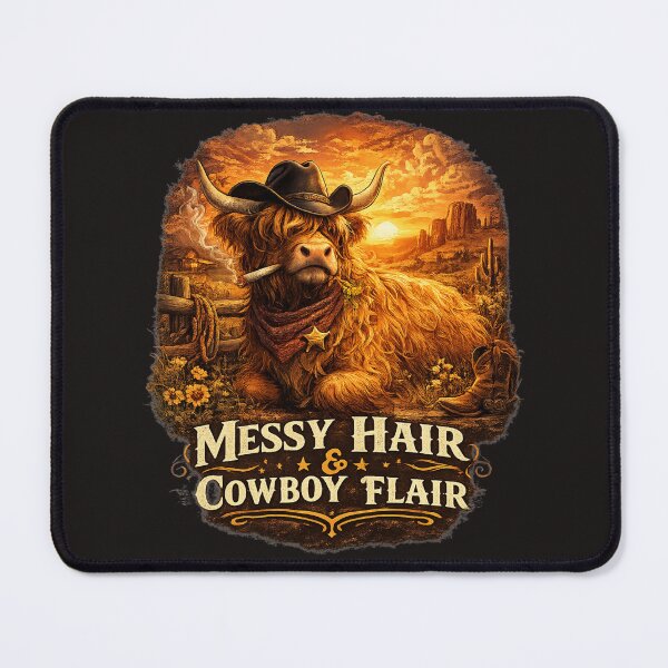 Item preview, Messy Hair & Cowboy Flair – Funny Western Cow Illustration designed and sold by MKCREAS.