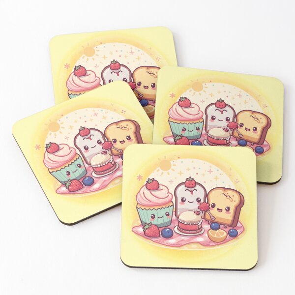 Item preview, Cute Kawaii Food Friends Picnic – Cupcakes, Macarons, Toast & Fruit – Pastel Stickers, Mugs & Prints designed and sold by MeghannsMinimalMeals.