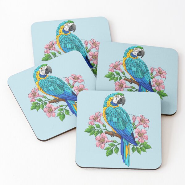 Item preview, Tropical Blue Throated Macaw Floral Art  designed and sold by BirdsnStuff.