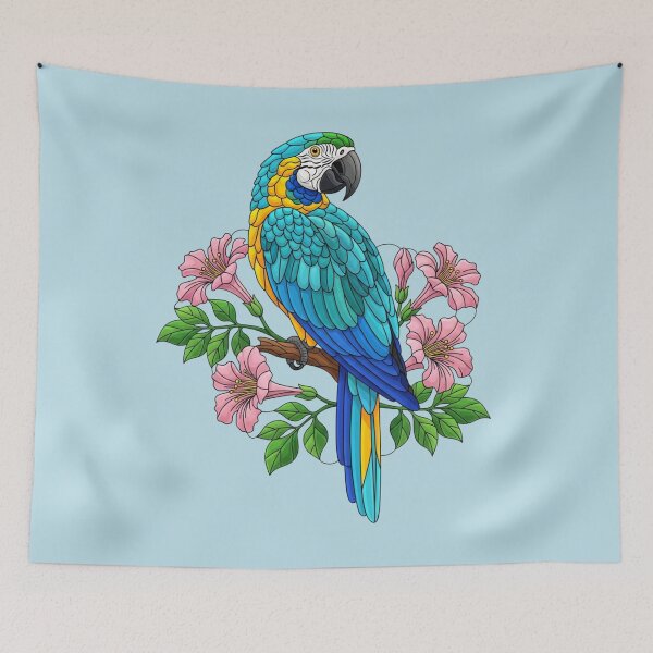 Item preview, Tropical Blue Throated Macaw Floral Art  designed and sold by BirdsnStuff.