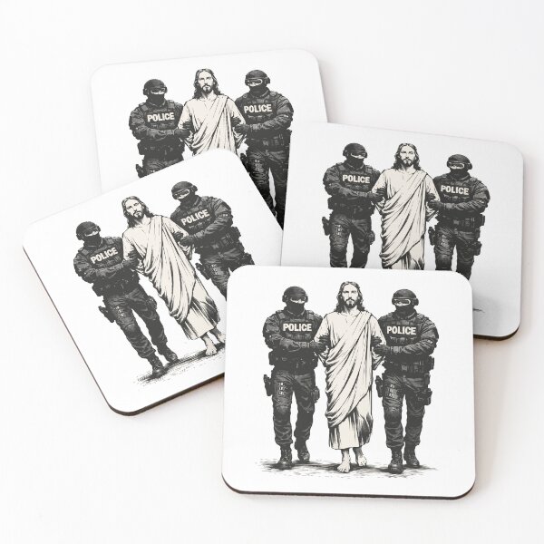 Item preview, Jesus Escorted by Police / ICE – Anti-ICE Protest Art, Faith & Justice Illustration designed and sold by BrainBubbleArt.