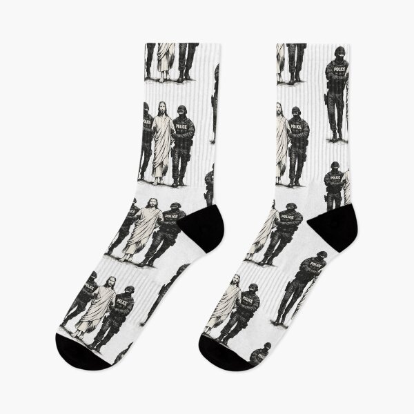Item preview, Jesus Escorted by Police / ICE – Anti-ICE Protest Art, Faith & Justice Illustration designed and sold by BrainBubbleArt.