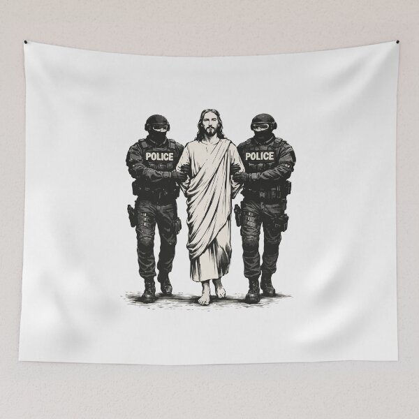 Item preview, Jesus Escorted by Police / ICE – Anti-ICE Protest Art, Faith & Justice Illustration designed and sold by BrainBubbleArt.