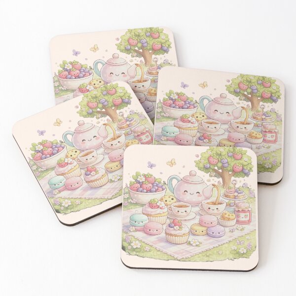 Item preview, Whimsical Dessert Garden Picnic – Cute Anthropomorphic Cupcakes, Macarons & Snacks Illustration, Kawaii Pastel Cartoon Art designed and sold by MeghannsMinimalMeals.