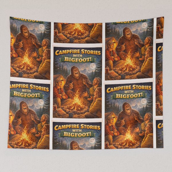 Item preview, Big foot laughing with other campers at a campsite - campfire stories designed and sold by PIXEL POP DESIGNS - Beyond the Norm!.