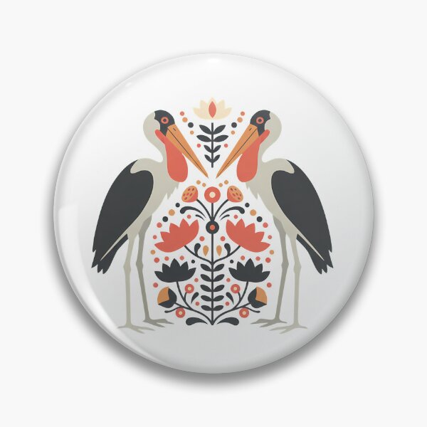 Item preview, Greater Adjutant Stork Folk Art Motif – Scandinavian Wildlife Illustration by heidiannemorris © designed and sold by FOLK ART FUSION by heidiannemorris.