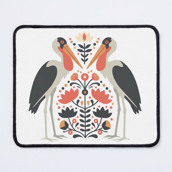 Item preview, Greater Adjutant Stork Folk Art Motif – Scandinavian Wildlife Illustration by heidiannemorris © designed and sold by FOLK ART FUSION by heidiannemorris.