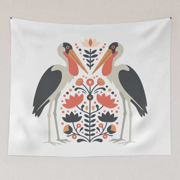 Item preview, Greater Adjutant Stork Folk Art Motif – Scandinavian Wildlife Illustration by heidiannemorris © designed and sold by FOLK ART FUSION by heidiannemorris.