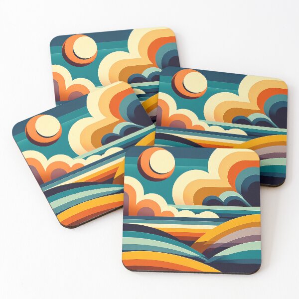 Item preview, Geometric Sun Over Layered Hills Abstract Landscape designed and sold by InkSmithery.