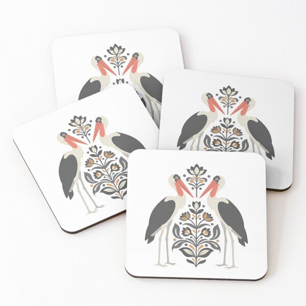Item preview, Greater Adjutant Stork Folk Art Pair – Scandinavian Wildlife Motif by heidiannemorris © designed and sold by FOLK ART FUSION by heidiannemorris.