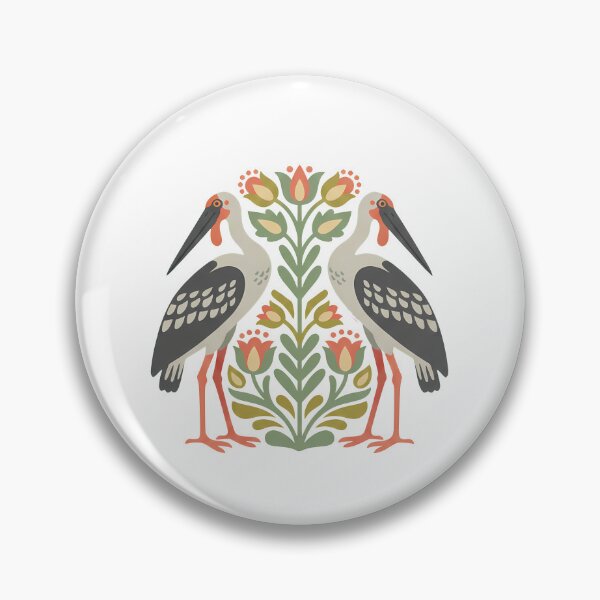 Item preview, Greater Adjutant Stork Decorative Pair – Nordic Folk Art Wildlife by heidiannemorris © designed and sold by FOLK ART FUSION by heidiannemorris.