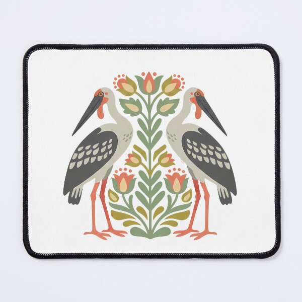 Item preview, Greater Adjutant Stork Decorative Pair – Nordic Folk Art Wildlife by heidiannemorris © designed and sold by FOLK ART FUSION by heidiannemorris.