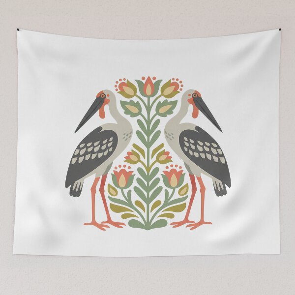 Item preview, Greater Adjutant Stork Decorative Pair – Nordic Folk Art Wildlife by heidiannemorris © designed and sold by FOLK ART FUSION by heidiannemorris.