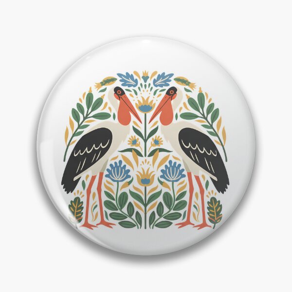 Item preview, Greater Adjutant Stork Botanical Emblem – Scandinavian Folk Art Illustration by heidiannemorris © designed and sold by FOLK ART FUSION by heidiannemorris.