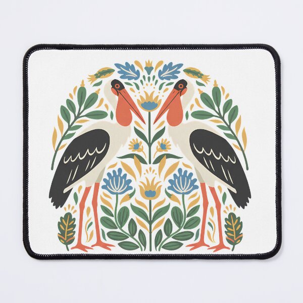 Item preview, Greater Adjutant Stork Botanical Emblem – Scandinavian Folk Art Illustration by heidiannemorris © designed and sold by FOLK ART FUSION by heidiannemorris.