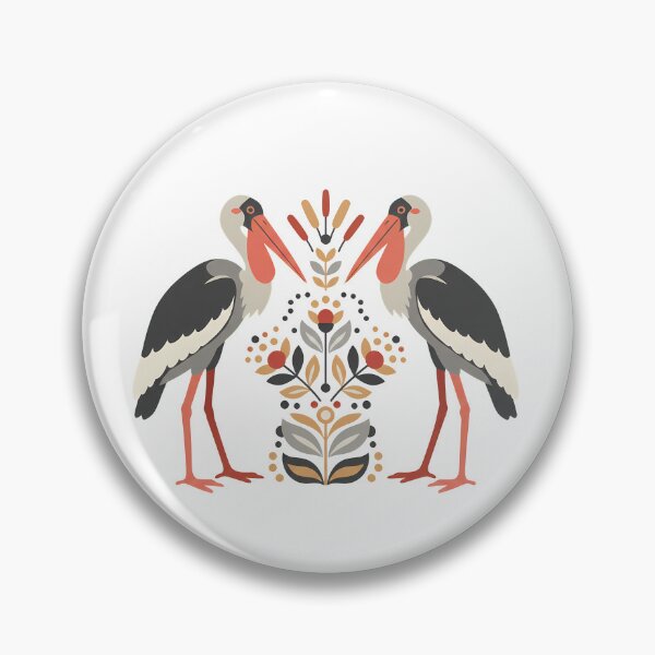 Item preview, Greater Adjutant Stork Floral Crest – Scandinavian Folk Art Wildlife by heidiannemorris © designed and sold by FOLK ART FUSION by heidiannemorris.