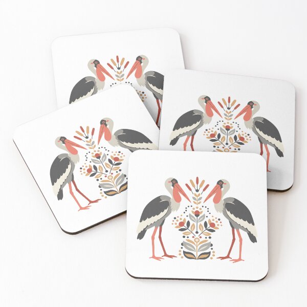 Item preview, Greater Adjutant Stork Floral Crest – Scandinavian Folk Art Wildlife by heidiannemorris © designed and sold by FOLK ART FUSION by heidiannemorris.