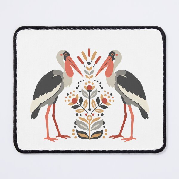Item preview, Greater Adjutant Stork Floral Crest – Scandinavian Folk Art Wildlife by heidiannemorris © designed and sold by FOLK ART FUSION by heidiannemorris.