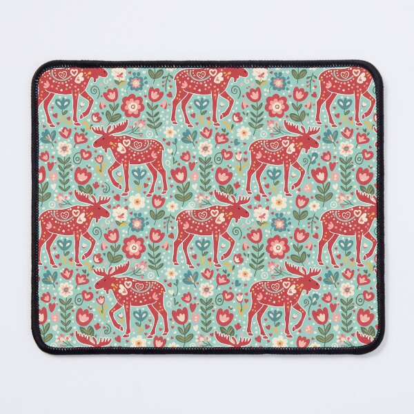 Item preview, Folk Art Moose with Hearts – Seamless Scandinavian Pattern by heidiannemorris © designed and sold by FOLK ART FUSION.