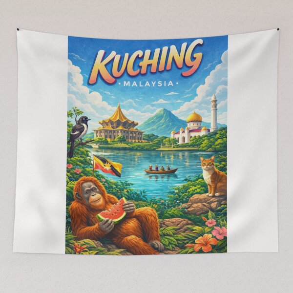Item preview, Kuching Waterfront Harmony – Sarawak River, State Assembly & Cat Culture designed and sold by Places On Earth.
