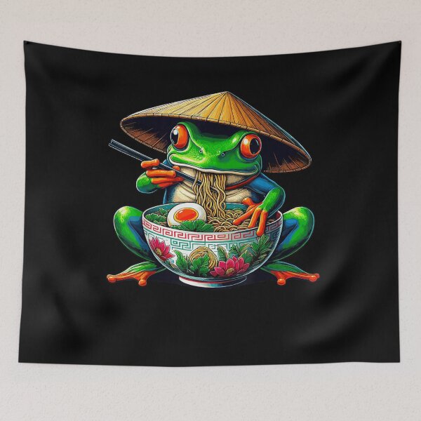Item preview, Funny Ramen Frog Wearing Straw Hat designed and sold by tarikusa02.