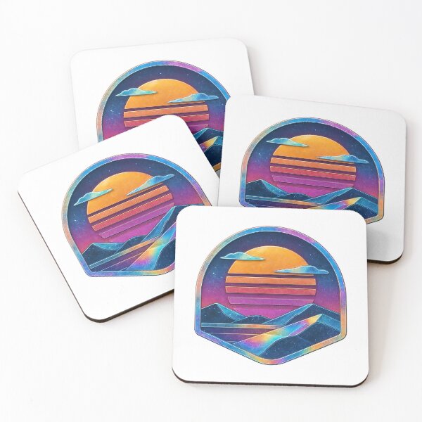 Item preview, Vibrant sunset over holographic mountain landscape with colorful sky designed and sold by Creative88Art.