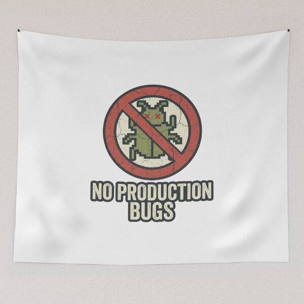 Item preview, No Production Bugs Retro Pixel Art Graphic for Tech Workers designed and sold by chattsuede.