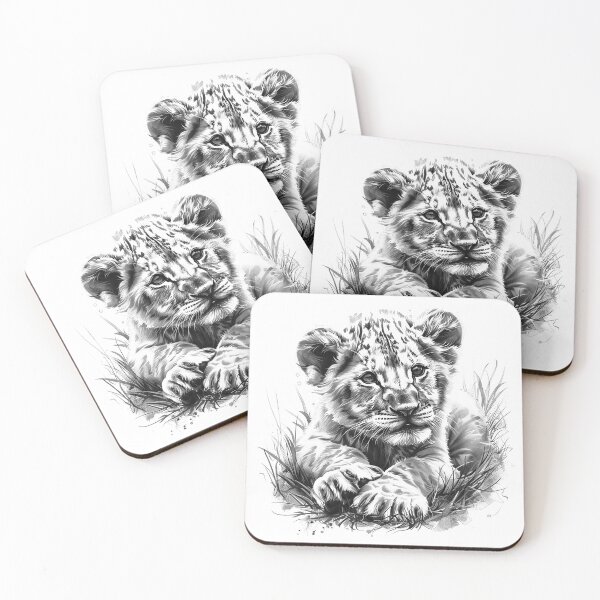 Item preview, Tiger Cub in Grass – Black and White Baby Animal Illustration designed and sold by inkoutninja.