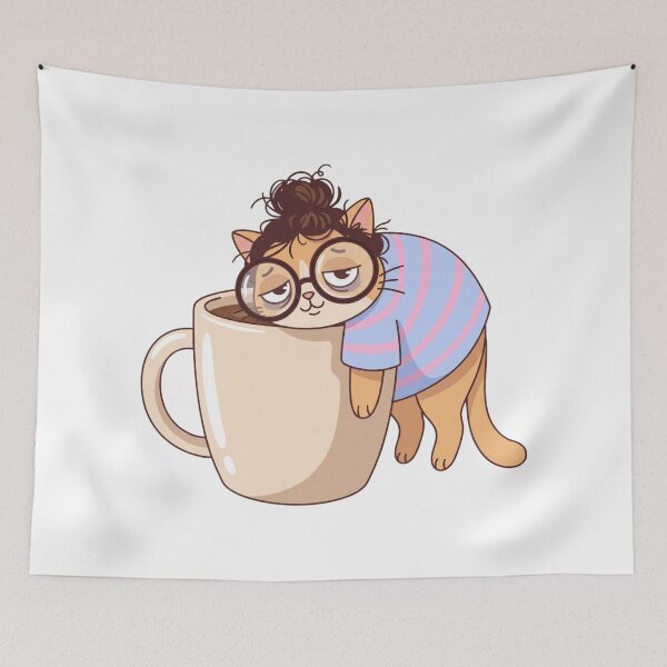 Item preview, Kawaii Sleepy Cat Coffee Lover Cute Mascot for Cat Owners designed and sold by chattsuede.