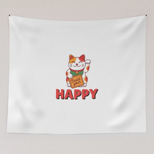 Item preview, Kawaii Lucky Cat Build Your Happy Cute Cartoon Illustration designed and sold by chattsuede.