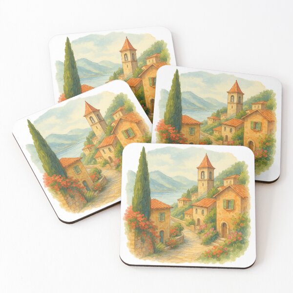 Item preview, Mediterranean Village Watercolor Landscape designed and sold by chromatalove.