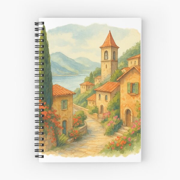 Item preview, Mediterranean Village Watercolor Landscape designed and sold by chromatalove.