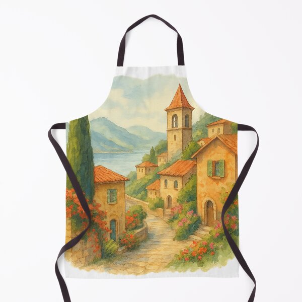 Item preview, Mediterranean Village Watercolor Landscape designed and sold by chromatalove.