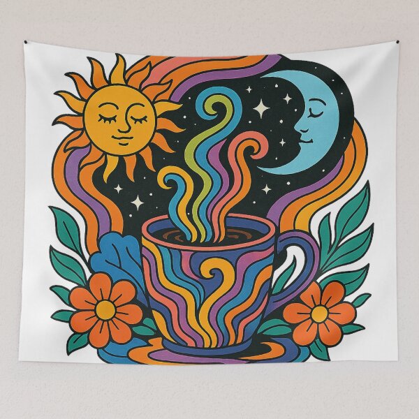 Item preview, Psychedelic Sun Moon Coffee Art designed and sold by chromatalove.