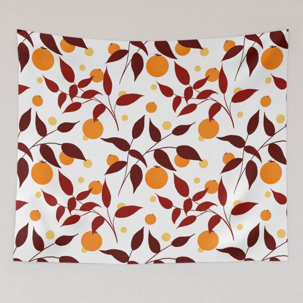 Item preview, Orange Persimmons and brown leaves pattern designed and sold by Home Cyn Home.