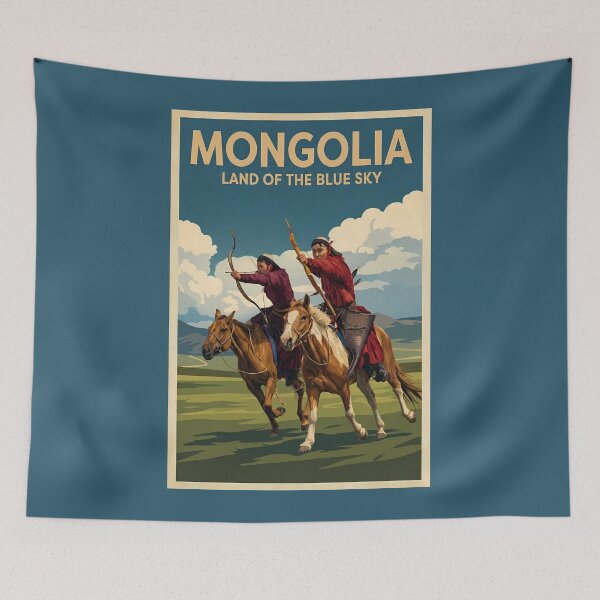 Item preview, Mongolia Horsemen Illustration Travel Art Vintage designed and sold by KrisSidDesigns.