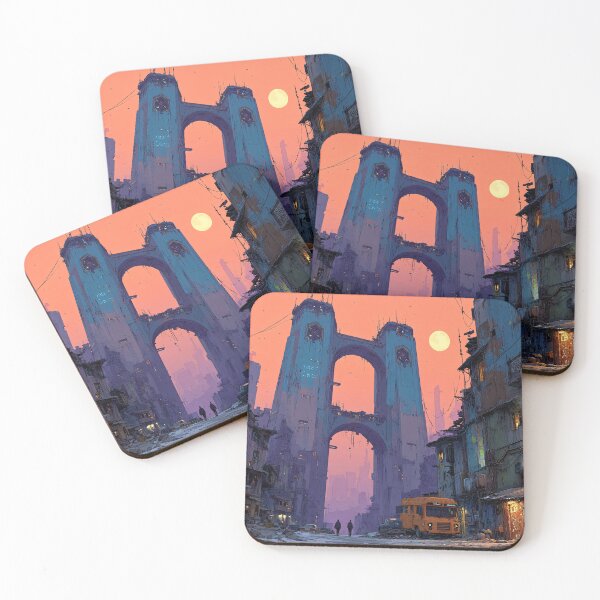 Item preview, Cyberpunk Slum Megastructure | Gritty Urban Gateway Sunset Illustration designed and sold by MetroEnvision.