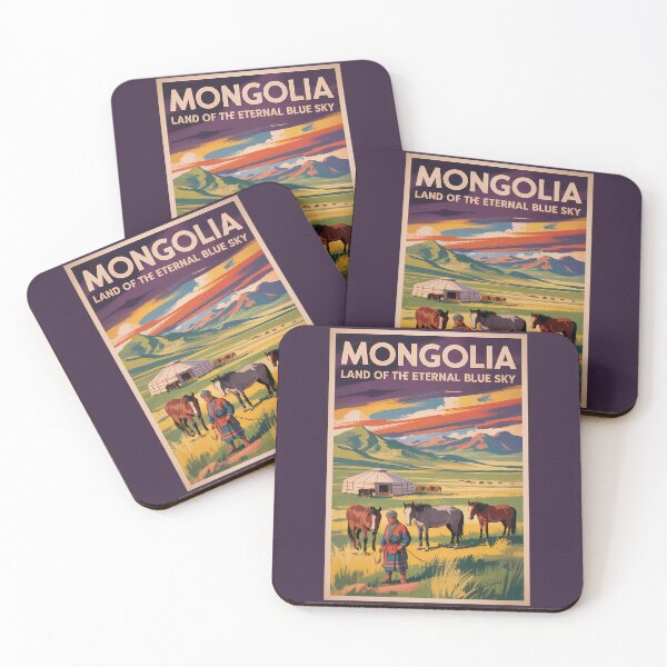 Item preview, Mongolia Horses Yurt Illustration Travel Art Vintage designed and sold by KrisSidDesigns.