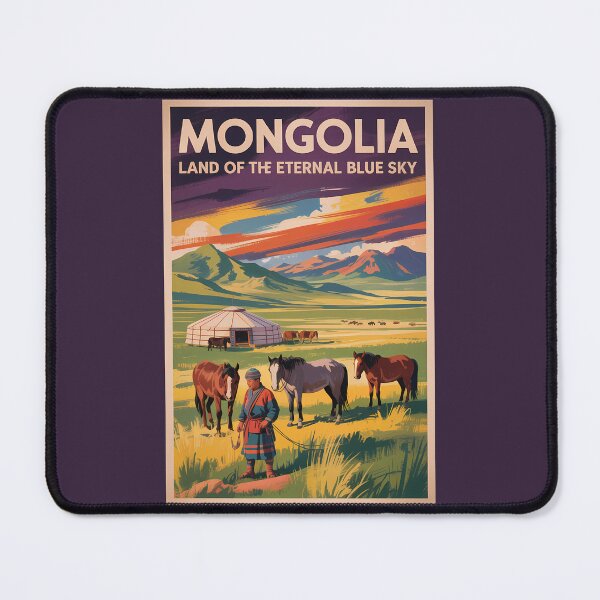 Item preview, Mongolia Horses Yurt Illustration Travel Art Vintage designed and sold by KrisSidDesigns.