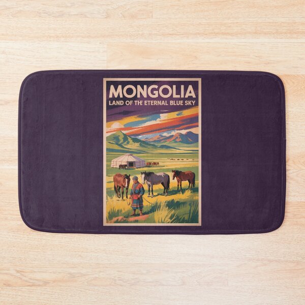 Item preview, Mongolia Horses Yurt Illustration Travel Art Vintage designed and sold by KrisSidDesigns.
