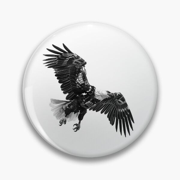 Item preview, Cybernetic Eagle in Flight – Futuristic Black and White Tech Illustration designed and sold by inkoutninja.